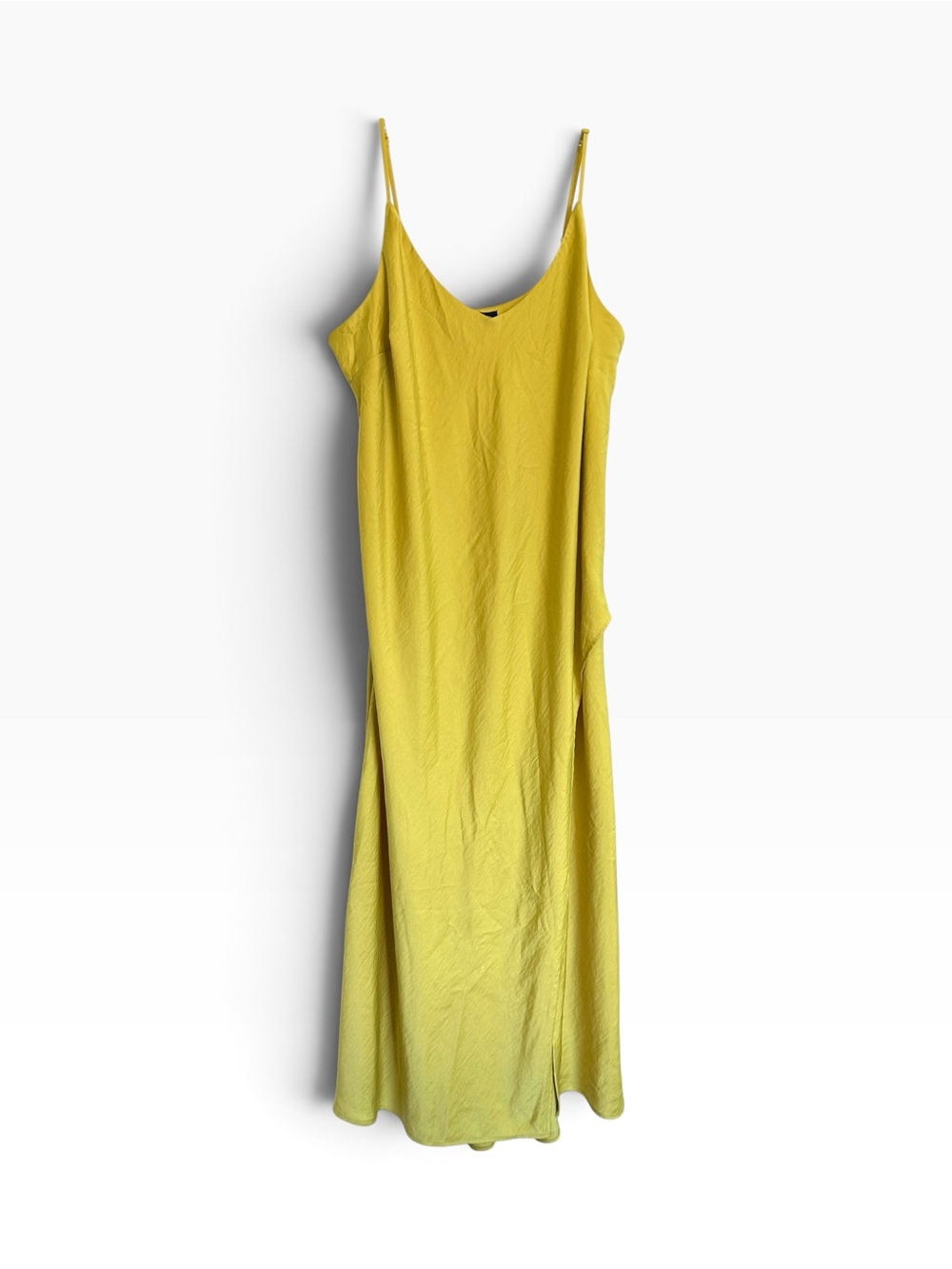 Vintage Y2K Yellow Satin Slip Maxi Dress with Adjustable Spaghetti Straps
